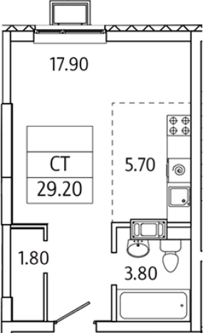 . Вариант № 128722, 0, площадь - 29.2 квм, цена 5897373 рублей