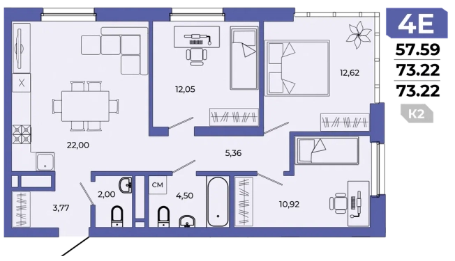 . Вариант № 88166, 0, площадь - 73.22 квм, цена 9423414 рублей