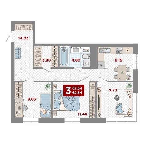 Купить трехкомнатную квартиру в районе Первомайский в Владивостоке. Вариант № 10270814, 0, площадь -  квм, цена 14247000 рублей