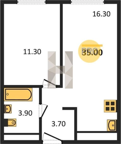. Вариант № 62325, 0, площадь - 35 квм, цена 2474500 рублей