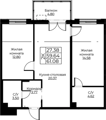 . Вариант № 8058185, 0, площадь - 59.64 квм, цена 10807312 рублей