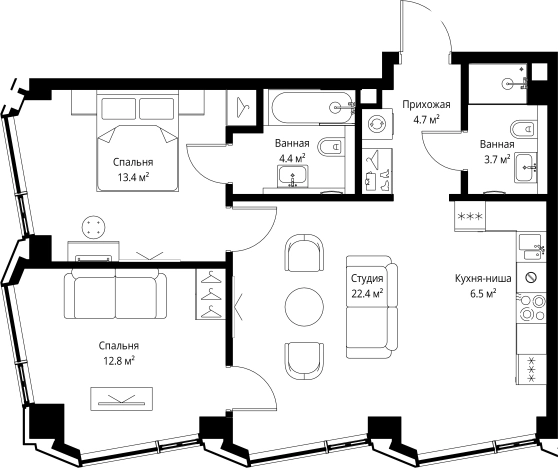 Купить двухкомнатную квартиру в ЖК Symphony 34 в Москве. Вариант № 141419, 0, площадь -  квм, цена 47462100 рублей