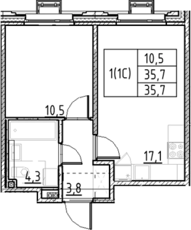 . Вариант № 9328124, 0, площадь - 35.7 квм, цена 9133916 рублей