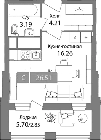 Купить Студию в Химках. Вариант № 86742, 0, площадь -  квм, цена 8665505 рублей