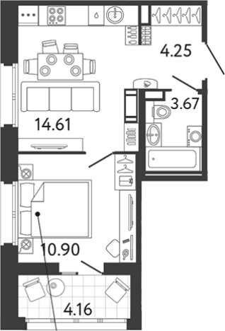 Купить однокомнатную квартиру в районе Приморский в Санкт-Петербурге. Вариант № 6054924, 0, площадь -  квм, цена 9374302 рублей