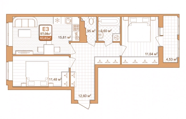 . Вариант № 71084, 0, площадь - 61.61 квм, цена 5245000 рублей