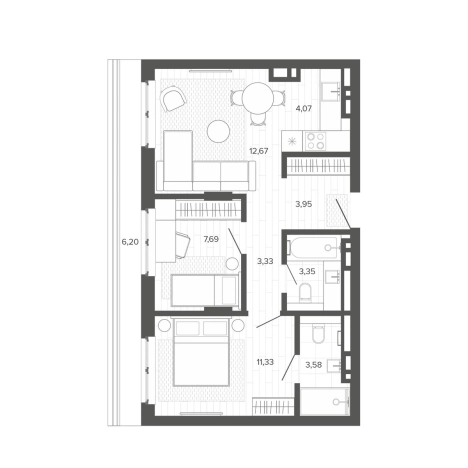 Купить трехкомнатную квартиру в Барнауле. Вариант № 2520982, 0, площадь -  квм, цена 10544000 рублей