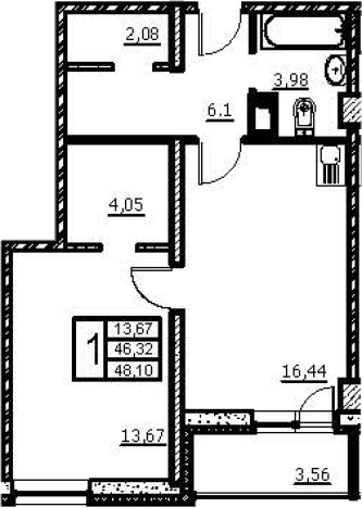 . Вариант № 66416, 0, площадь - 46.32 квм, цена 7782446 рублей