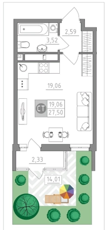 Купить Студию в новостройках в Тульской области. Вариант № 71796, 0, площадь -  квм, цена 3134175 рублей