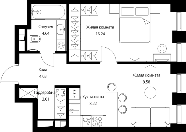 Купить однокомнатную квартиру на вторичке в ЖК City Bay в Москве. Вариант № 8385565, 0, площадь -  квм, цена 22143065 рублей