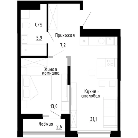 Купить однокомнатную квартиру в новостройках в районе Первореченский в Владивостоке. Вариант № 9768437, 0, площадь -  квм, цена 9991000 рублей