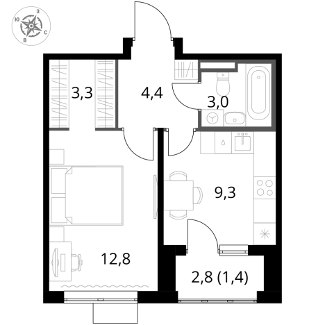 Купить однокомнатную квартиру в новостройках в Видном. Вариант № 9905673, 0, площадь -  квм, цена 10851660 рублей