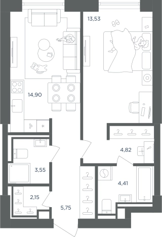 Купить однокомнатную квартиру в районе Печатники в Москве. Вариант № 1225365, 0, площадь -  квм, цена 19921471 рублей