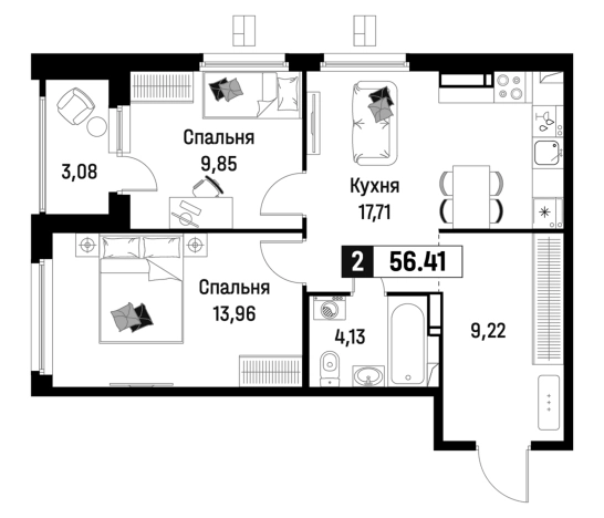 Купить трехкомнатную квартиру у метро Девяткино в Мурине. Вариант № 6866564, 0, площадь -  квм, цена 9646872 рублей
