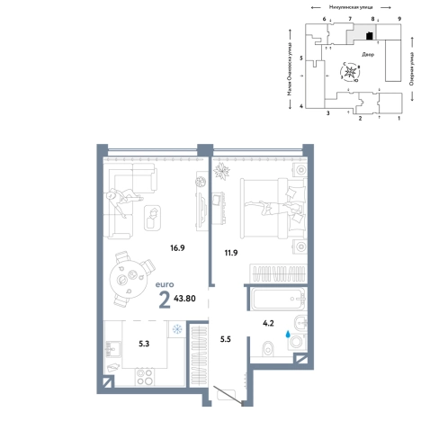 Купить двухкомнатную квартиру в районе Очаково-Матвеевское в Москве. Вариант № 10382131, 0, площадь -  квм, цена 31990000 рублей