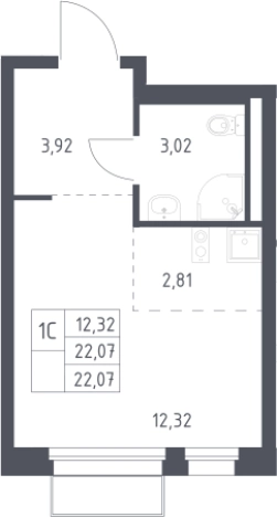 . Вариант № 3554777, 0, площадь - 22.07 квм, цена 6324397 рублей