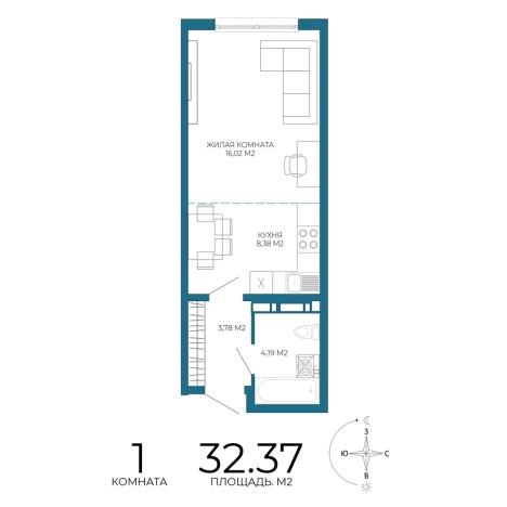 Купить однокомнатную квартиру в Микрорайоне Пенза-2, Железнодорожный район в Пензе. Вариант № 3445020, 0, площадь -  квм, цена 2978040 рублей