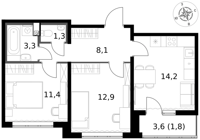 Купить двухкомнатную квартиру в новостройках в ЖК 1-й Южный в Видном. Вариант № 9806836, 0, площадь -  квм, цена 16334600 рублей
