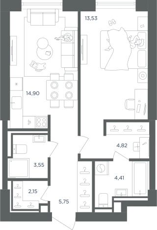 . Вариант № 8967242, 0, площадь - 49.11 квм, цена 20341362 рублей