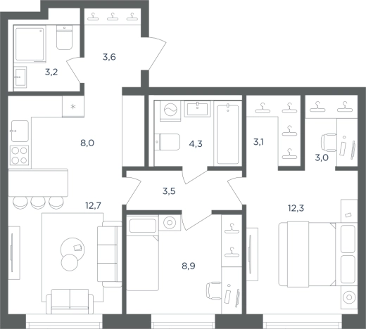 Купить трехкомнатную квартиру в Одинцове. Вариант № 157126, 0, площадь -  квм, цена 14215449 рублей