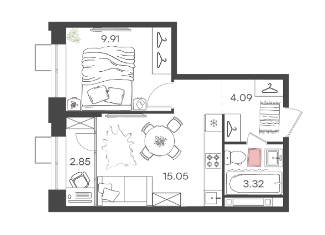 . Вариант № 124405, 0, площадь - 35.22 квм, цена 5702118 рублей