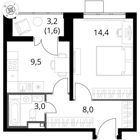 Купить однокомнатную квартиру в новостройках у метро Полянка в Москве. Вариант № 9947011, 0, площадь -  квм, цена 11851550 рублей