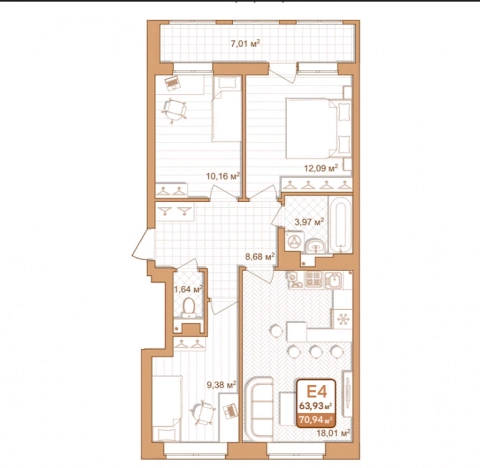 . Вариант № 73658, 0, площадь - 70.94 квм, цена 6384600 рублей