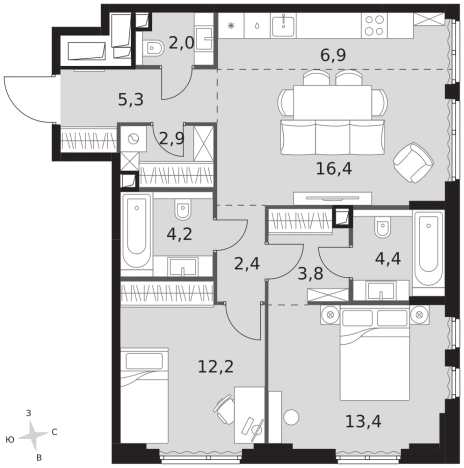 Купить трехкомнатную квартиру у метро Хорошево в Москве. Вариант № 9507899, 0, площадь -  квм, цена 60383690 рублей