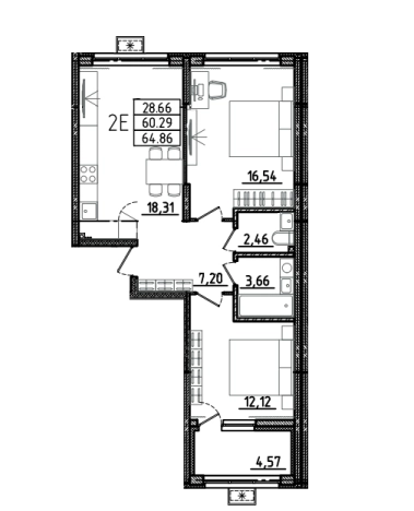 Купить двухкомнатную квартиру в районе Октябрьский в Пензенской области. Вариант № 123935, 0, площадь -  квм, цена 6320580 рублей