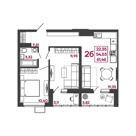 Купить двухкомнатную квартиру в ЖК Жилой комплекс "Сити-квартал на Измайлова" в Пензе. Вариант № 140470, 0, площадь -  квм, цена 5347020 рублей