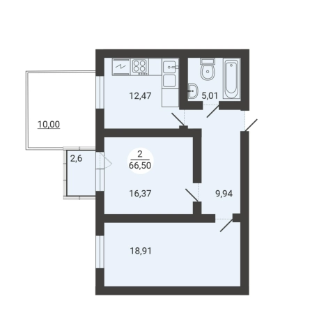 Купить двухкомнатную квартиру на улице Пионерская в Республике Башкортостан. Вариант № 8531619, 1, площадь -  квм, цена 6687018 рублей