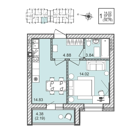 Купить однокомнатную квартиру в ЖК Александровский сад в Воронежской области. Вариант № 137538, 0, площадь -  квм, цена 5598208 рублей