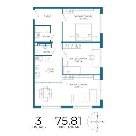 Купить трехкомнатную квартиру в Заречном. Вариант № 3445185, 0, площадь - квм, цена 6784995 рублей