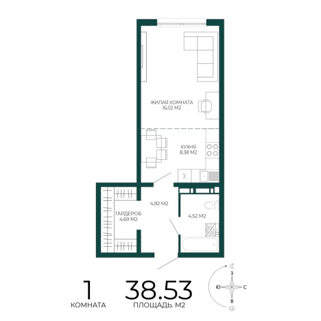 Купить однокомнатную квартиру в ЖК Жилой комплекс "Чаадаев" в Пензе. Вариант № 5388200, 0, площадь -  квм, цена 3544760 рублей