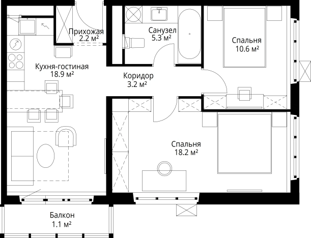 . Вариант № 2530159, 0, площадь - 59.5 квм, цена 16298419 рублей
