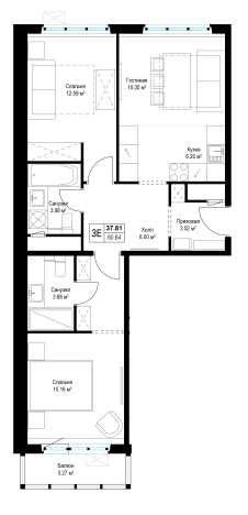 Купить двухкомнатную квартиру у метро Домодедовская в Видном. Вариант № 85641, 0, площадь -  квм, цена 15258715 рублей