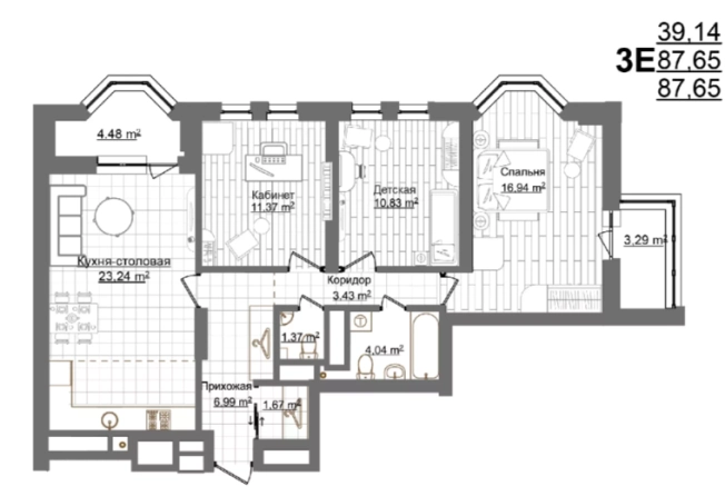 . Вариант № 119845, 0, площадь - 87.65 квм, цена 13761050 рублей