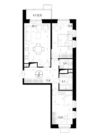 Купить двухкомнатную квартиру в Одинцове. Вариант № 127929, 0, площадь -  квм, цена 13553000 рублей