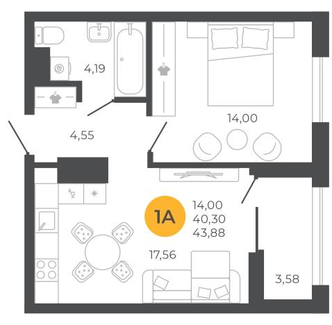 . Вариант № 2079400, 0, площадь - 42.09 квм, цена 4419450 рублей