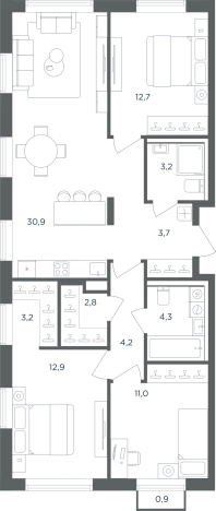 Купить трехкомнатную квартиру в Одинцове. Вариант № 157140, 0, площадь -  квм, цена 19719488 рублей