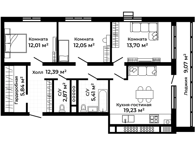 Купить трехкомнатную квартиру в новостройках в Коврове. Вариант № 149415, 0, площадь -  квм, цена 13175066 рублей