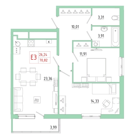 Купить квартиру в новостройках в ЖК Смарт -квартал на Карпова в Туле. Вариант № 71351, 0, площадь -  квм, цена 7009055 рублей