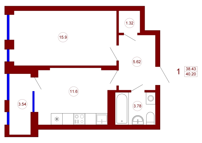 Купить однокомнатную квартиру в ЖК Квартал 45 в Воронеже. Вариант № 284101, 0, площадь -  квм, цена 5948796 рублей