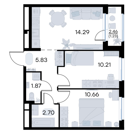 . Вариант № 7707562, 1, площадь - 46.79 квм, цена 7259999 рублей