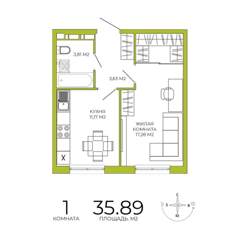 Купить однокомнатную квартиру на улице Побочинская в Пензе. Вариант № 115880, 0, площадь -  квм, цена 3732560 рублей