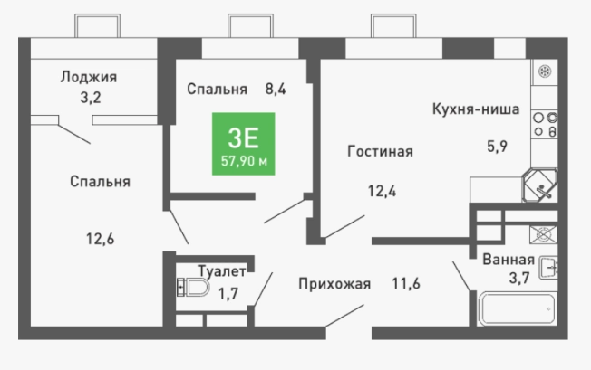 Купить двухкомнатную квартиру в ЖК Ключи Club в Воронеже. Вариант № 9824711, 0, площадь -  квм, цена 7295400 рублей