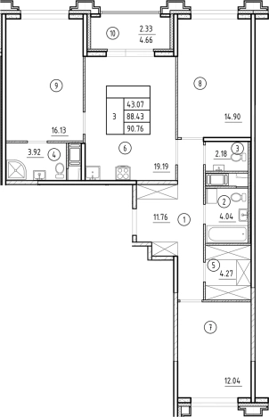 . Вариант № 6231593, 0, площадь - 88.43 квм, цена 37202524 рублей