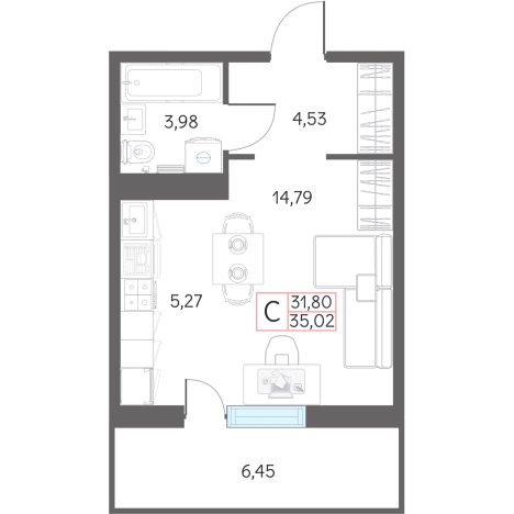 Купить однокомнатную квартиру в новостройках в Тобольске. Вариант № 159551, 0, площадь -  квм, цена 3960000 рублей
