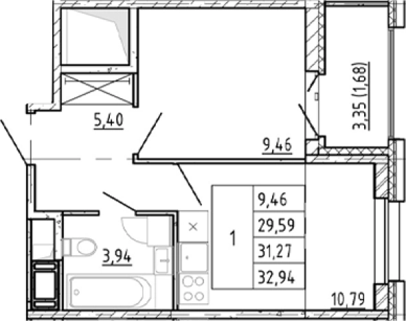 Купить однокомнатную квартиру в Ленинградской области. Вариант № 7268103, 0, площадь -  квм, цена 6275888 рублей