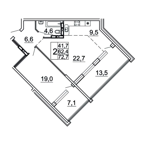. Вариант № 9417149, 0, площадь - 72.7 квм, цена 13520718 рублей